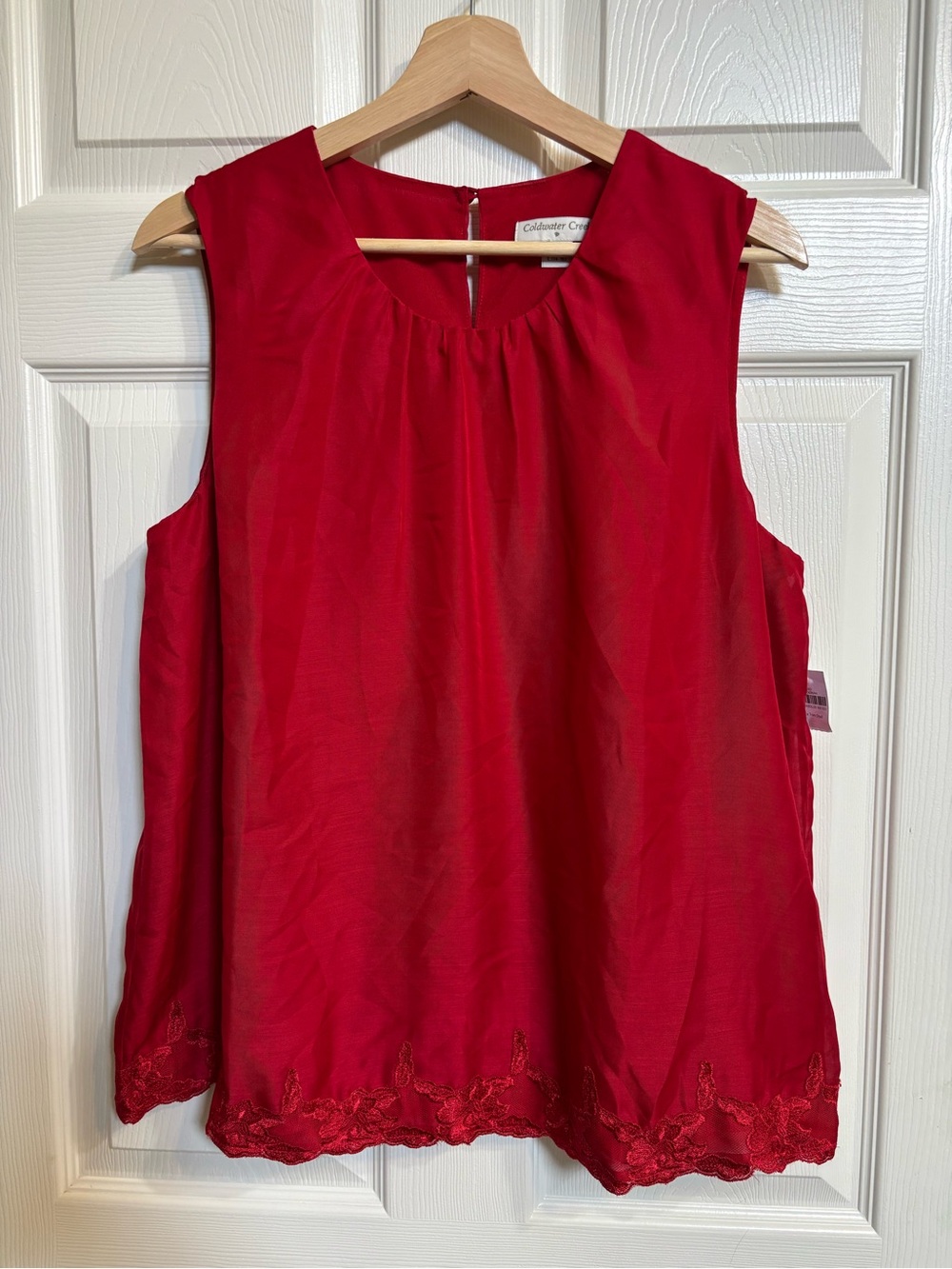Coldwater Creek Red Sleeveless Embroidered-Hem Sleeveless Blouse